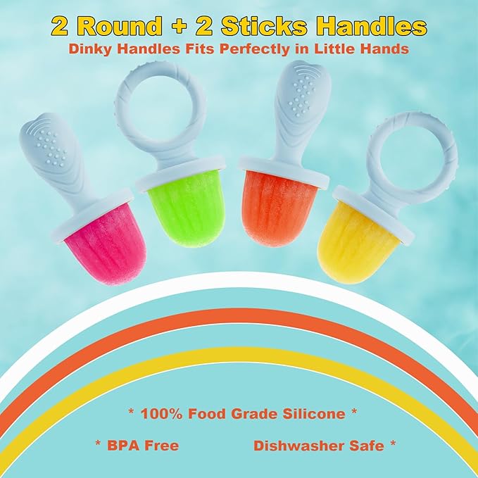 ACOOKEE Toddler Popsicles Molds 1 Pack 4 Handle, BPA Free, Silicone Baby Popsicles Molds Easy Release Ice Cream Molds Reusable