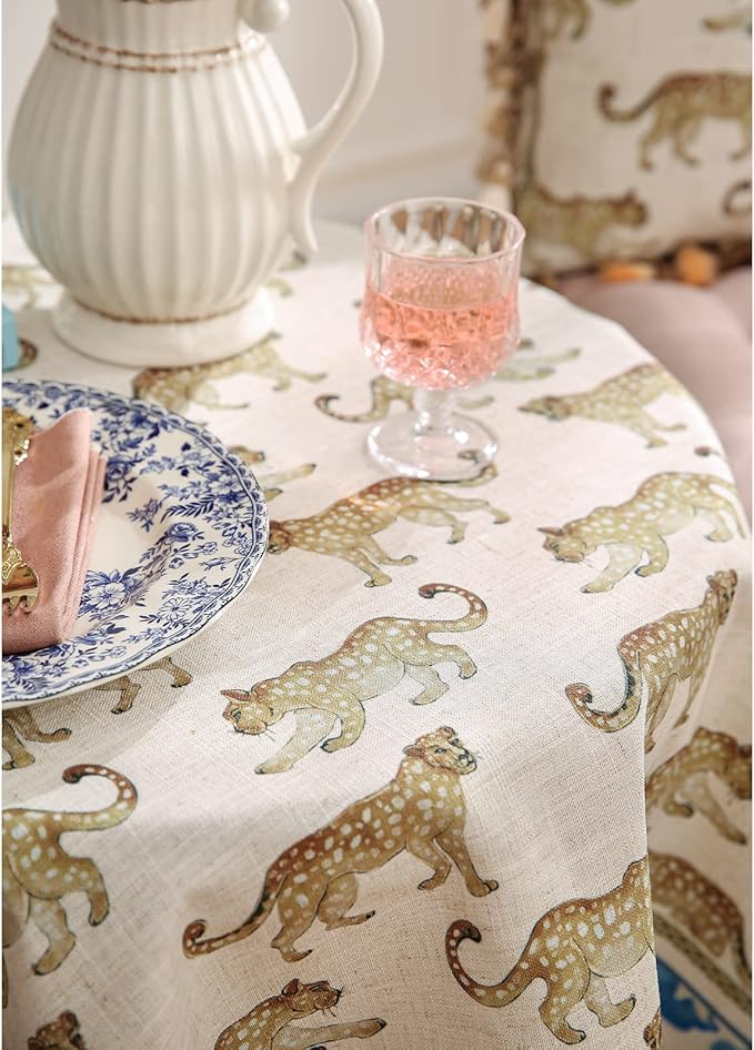 patdrea Vintage Leopard Print Linen Tablecloth,Rectangular,94"x63"-from