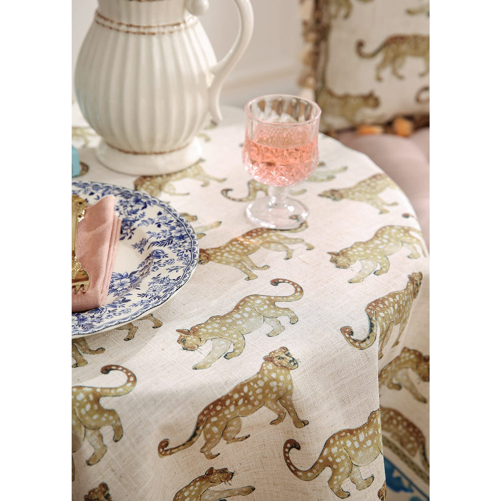 patdrea Vintage Leopard Print Linen Tablecloth,Rectangular,118"x67"-from