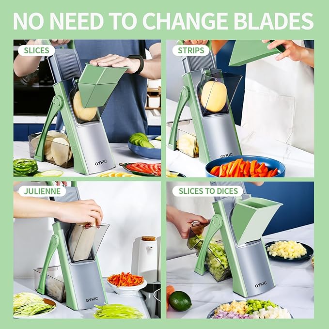 QYKIC Safe Mandoline Slicer Pro for Kitchen with Spiral Shredder 7 in 1