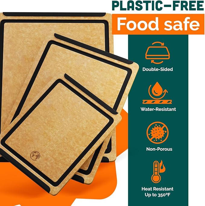 Earth's Dreams Composite Wood Cutting Board Set of 3, Built In Juice Groove