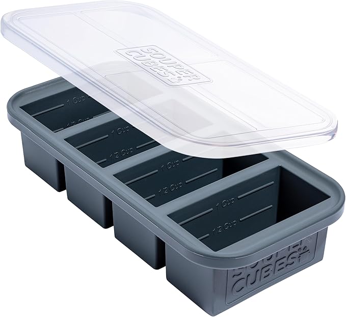 Souper Cubes 1 Cup Silicone Soup Freezer Mold with Lid, Charcoal, 1-Pack