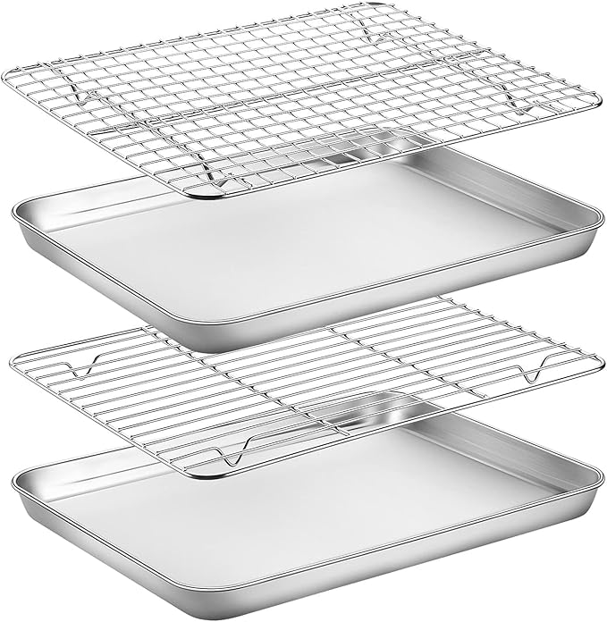 Stainless Steel Baking Sheet Cookie Sheet Pan with Cooling Rack Set of 4