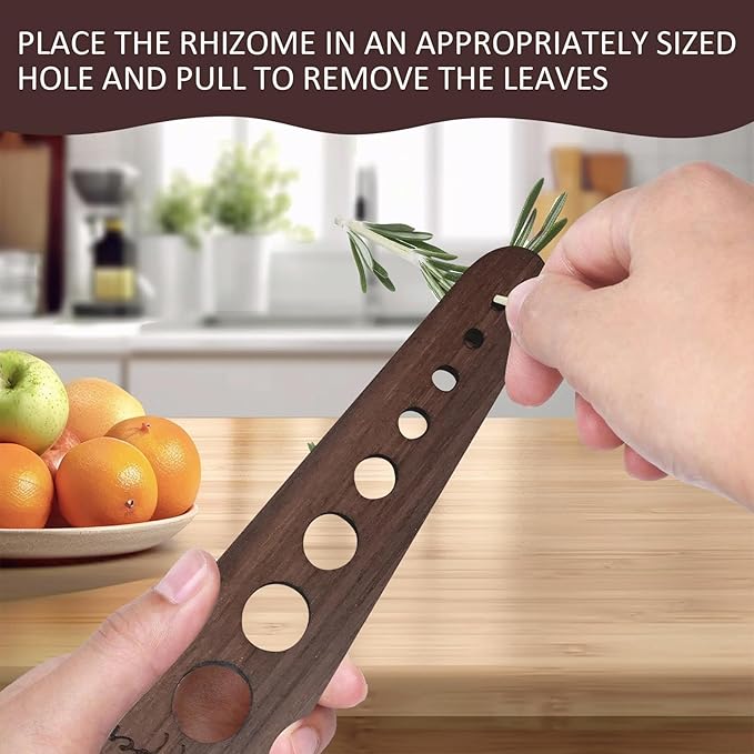 2 Pcs Herb Stripper Tool, Wooden Herb Stripper Vegetable Leaf Remover 8 Different Aperture Designs Wood Stripping Strippers Suitable for Herbs, Parsley, Coriander, Thyme, Rosemary (Brown)