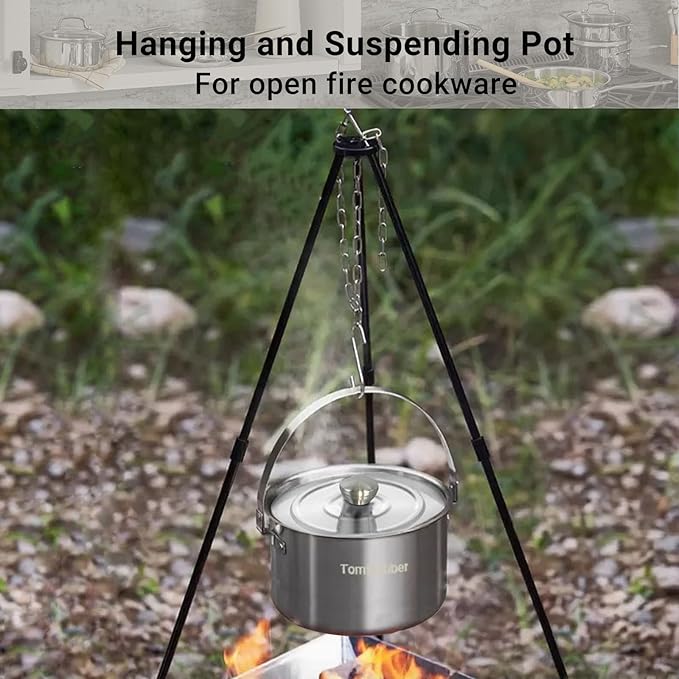 Tomtimbber Camping Cookware Set 304 Stainless Steel Cooking Pots Pan Kettle Set with Travel Tote Bag for Camping Outdoor Kitchen Cooking Picnic for 4-6