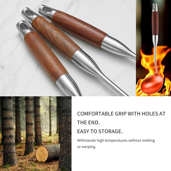 Izurok 18/10 Stainless Steel Kitchen Utensils Set,6 Piece Cooking Utensils With Wood Handle,Heat Resistant Kitchen Tool Set With Spatula, Spoon, Ladle, Skimmer, Slotted Spoon, Pasta