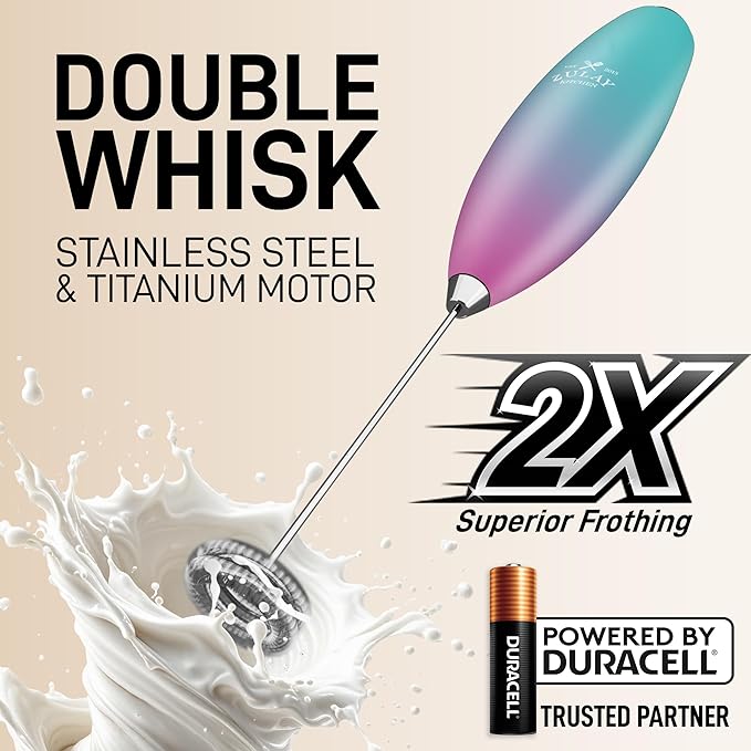 Zulay Kitchen Powerful Milk Frother Wand With Duracell Batteries - Ultra Fast Handheld Drink Mixer - Electric Whisk Foam Maker for Coffee, Lattes, Cappuccino & Matcha - Double Whisk - Bubblegum
