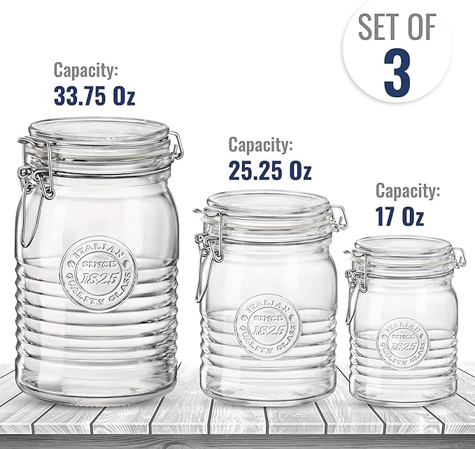 Bormioli Rocco Officina 1825 Clear Jar with Swing Top - Clear, Set of 3