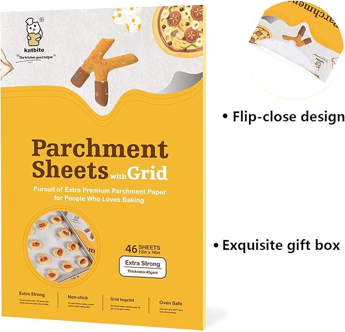 Katbite Precut Parchment Paper Sheets with Grid Lines, 12x16 Inch, 46 Pcs