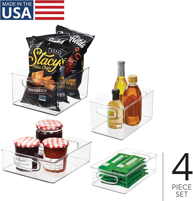 iDesign Stackable Pantry Bins with Handles, 4 Different Sizes, 4 Pack, Clear, Made in USA