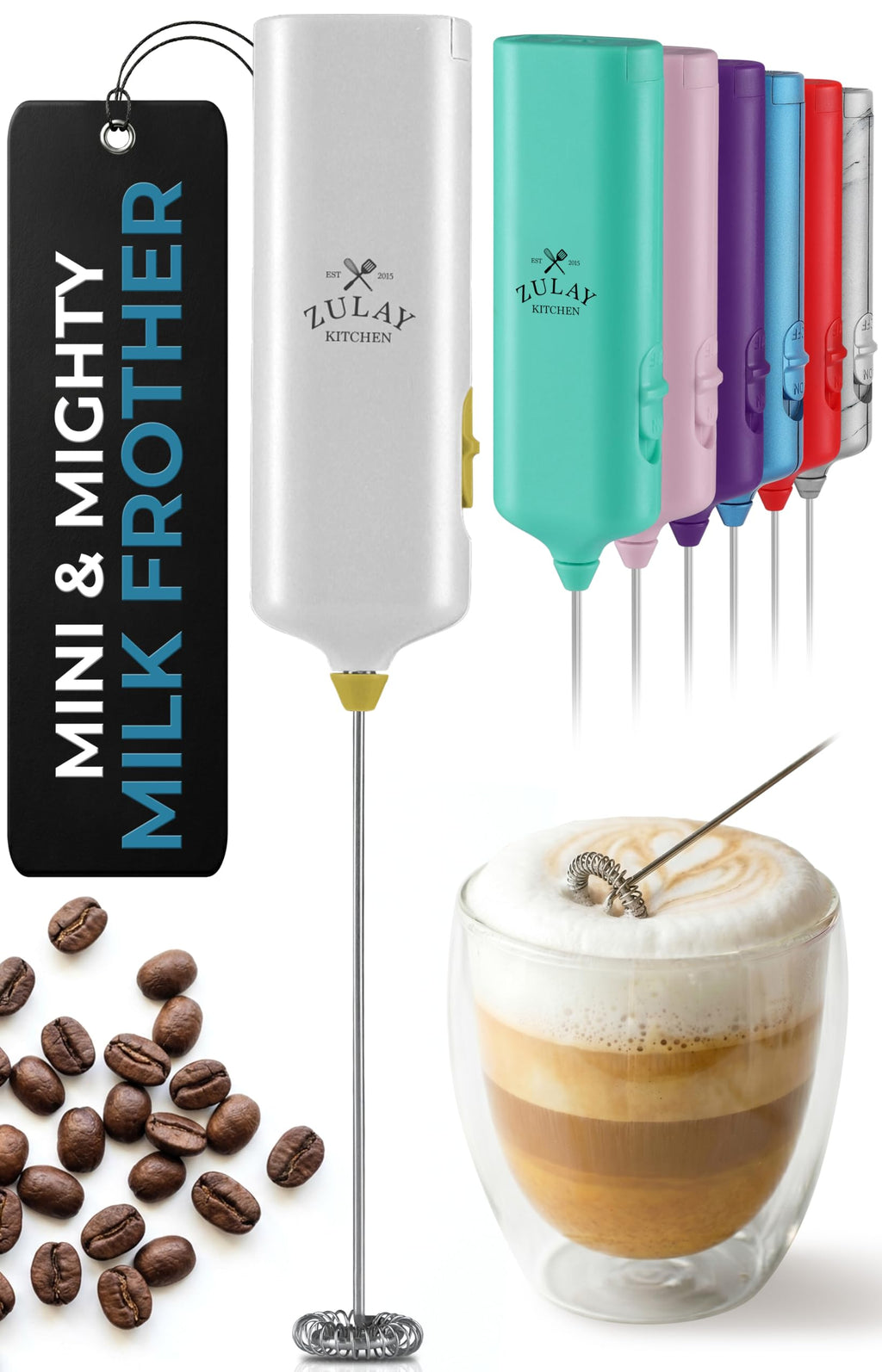 Mini & Mighty Milk Frother Wand – Powerful Handheld Coffee Frother, Battery Operated Drink Mixer – Compact Pocket Size – Detachable Whisk for Latte, Cappuccino, Matcha, Hot Chocolate