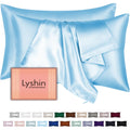 Silk Pillow Cases 2 Pack Standard Size with Hidden Zipper, Mulberry Silk Pillowcase for Hair and Skin, Smooth and Soft Breathable Cooling Silk Satin Pillowcase Set of 2, Gifts for Women，Sky Blue