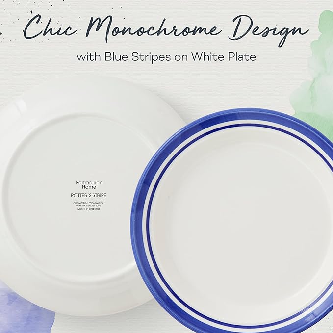 Portmeirion Potter's Stripe Salad Plate - Blue, Set of 4