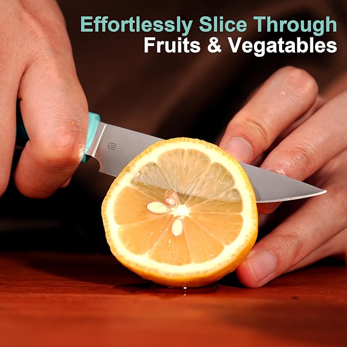 Butterfork 3.5 Inch Paring Knife, AR-RPM9 Steel Fruit Vegetable Knife with Ergonomic ABS Handle Oak Sheath, Ultra Sharp Kitchen Knife for Peeling Coring Cutting, Gift for Home Chefs