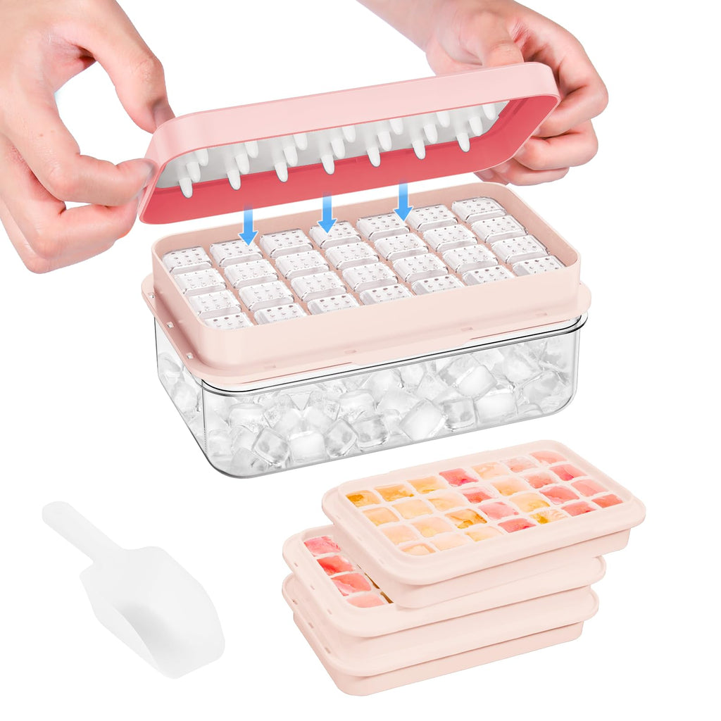 PHINOX Ice Cube Tray with Lid and Bin, Easy Release 84 Cubes for Freezer