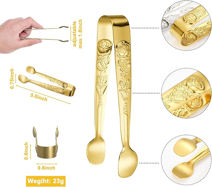 HINMAY 6PCS Mini Serving Tongs 5" Small Rose Appetizer Tongs (Gold)