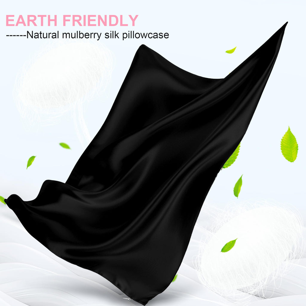 Silk Pillow Cases 2 Pack King Size with Hidden Zipper, Mulberry Silk Pillowcase for Hair and Skin, Smooth and Soft Breathable Cooling Silk Satin Pillowcase Set of 2, Gifts for Women，Black