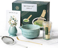TUDRUKU Matcha Whisk Set, 5-Piece Bamboo Kit with Spout Bowl, Bluish Green