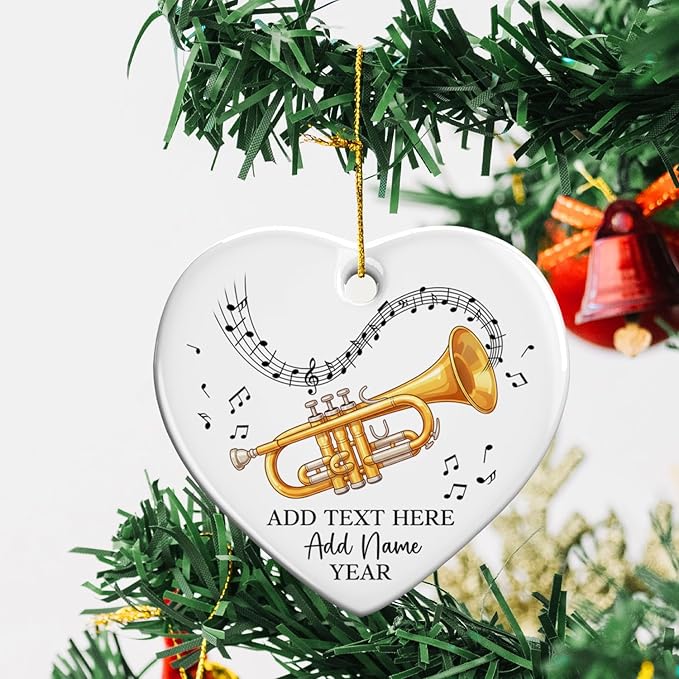 Customized Cornet Player Ceramic Ornament Christmas 2026, Personalized Text/Name/Year Cornet Xmas Tree Ornaments, Music Instrument Themed Xmas Ornament Gift for Him Her, Music Lover Keepsake