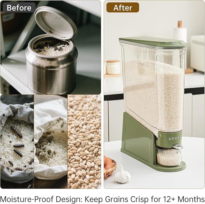 UFORU Slim Rice Dispenser 22 LB,Clear Rice Storage for Small Spaces