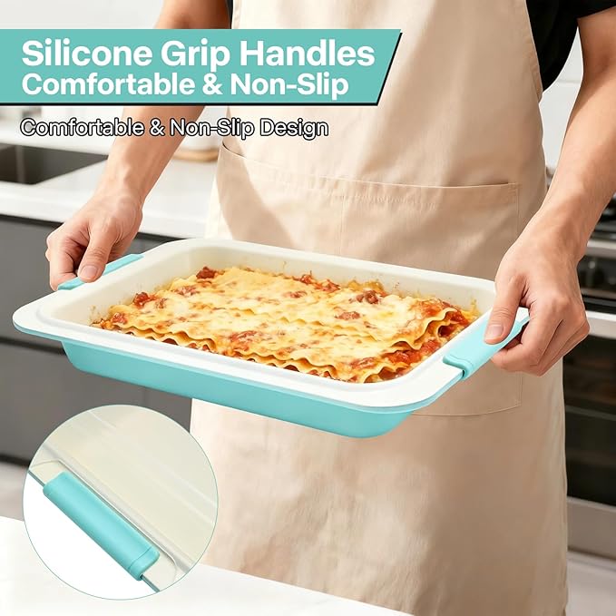 Spmarkt 9x13 Baking Pan & Lid, Nonstick Aluminized Steel, Silicone Handles