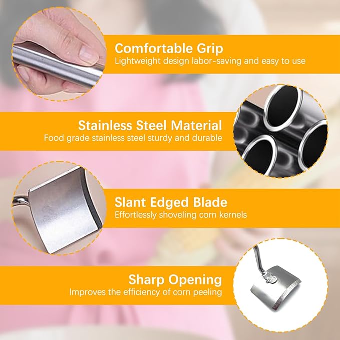 Corn Peeler,Stainless Steel Long Handle Corn Peeler,Easy Clean Corn on the Cob Remover for Home Kitchen and Outdoor Dining (1PCS)