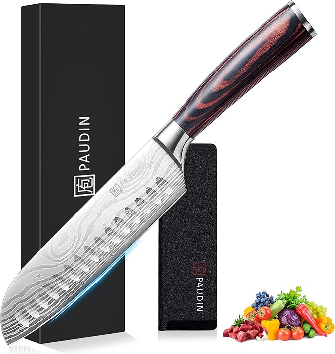 PAUDIN Santoku Knife Chef Knife, Ultra Sharp 7" Kitchen Knife for Cooking