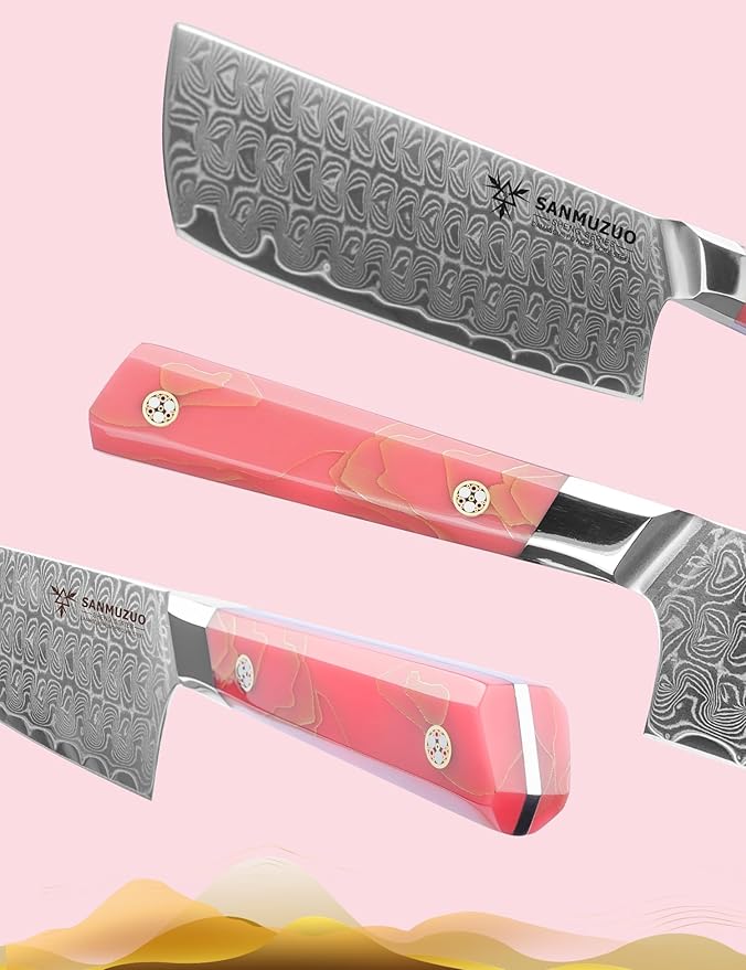 SANMUZUO Kitchen Nakiri Knife 7 Inch, Professional Kitchen Chef Knife, Ultra Sharp Damascus Powder Steel with Full-tang Resin Handle, SHENG Series
