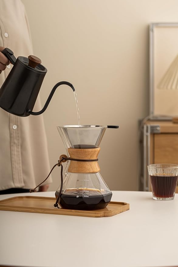 HYAXGM Pour Over Coffee Maker With Wood Sleeve，20oz/600mlPour Over Coffee Dripper,Pour Over Coffee Maker Set With Cork Stopper (20oz/600ml)