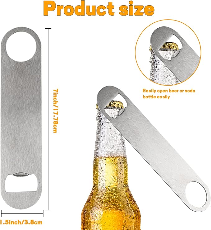 ZCYSRLQIN 30 Pcs Flat Bottle Opener 7 Inch Stainless Steel Beer bottle Openers Heavy Duty Bar Blade Solid Bottle Cap Opener Funny Bartender Bottle Opener for Kitchen Restaurant Party Supplies,Silver