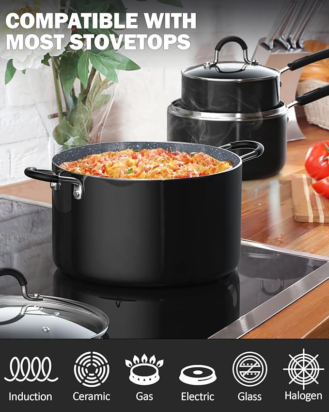 Cook N Home 8-Piece Nonstick Pot and Pan Set with Lid Induction Compatible