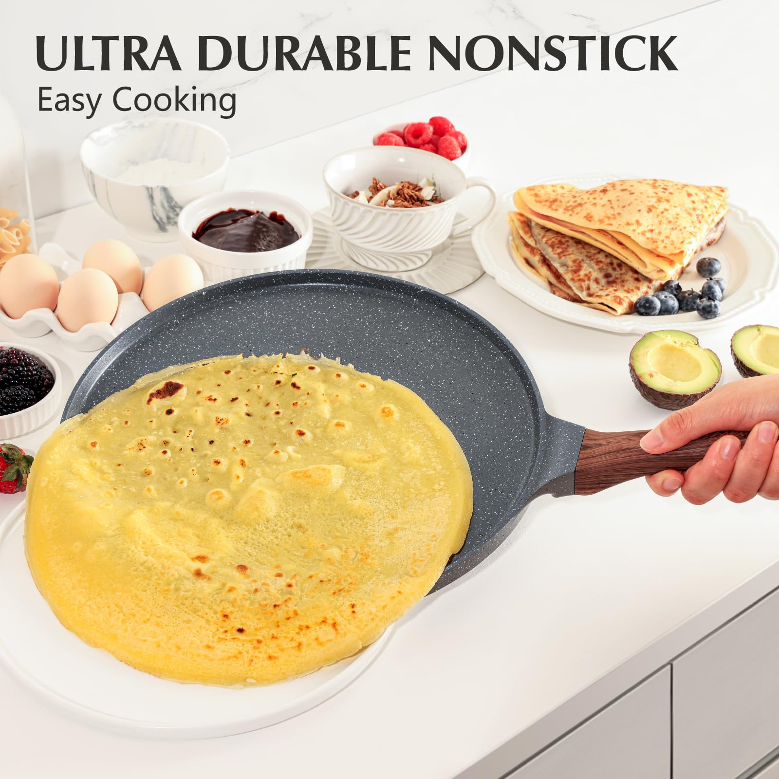 SENSARTE 10 Inch Nonstick Crepe Pan Granite Coating Pancake Pan Gray