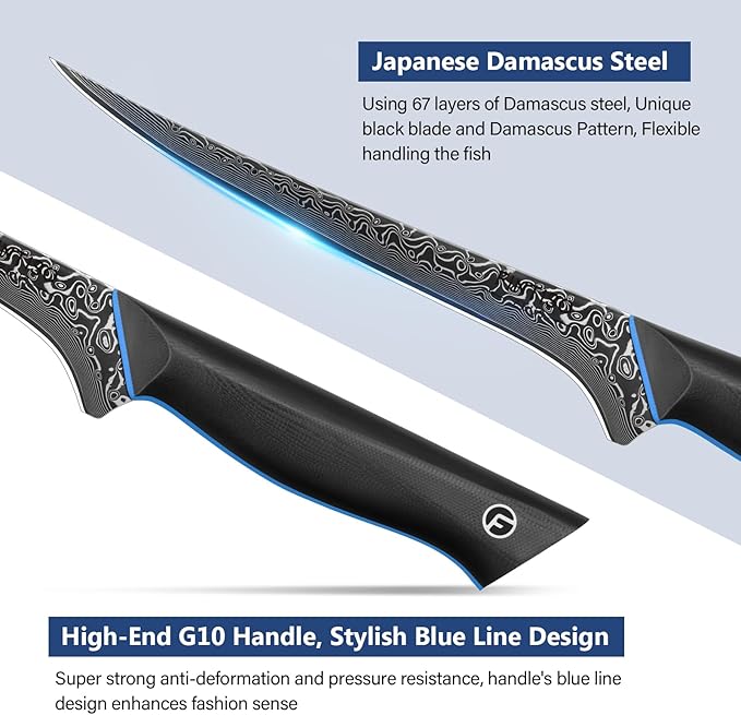 Fillet Knife 7 Inch, 67-Layer Damascus Steel Boning Knife with G10 Handle