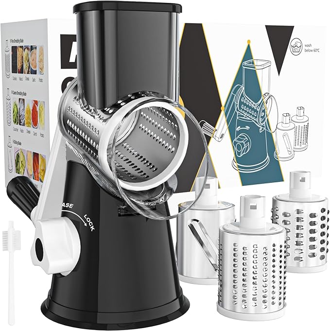Cambom Rotary Cheese Grater Hand Crank Cheese Shredder, Black