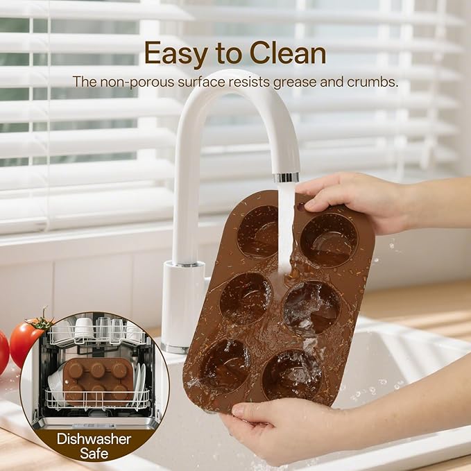 Firstfooby 2 Pack Silicone Muffin Pan for Baking, Regular Size Nonstick Cupcake Pan, 6-Cup Silicone Muffin Tin BPA Free Dishwasher Safe, Great for Muffin Cupcake Brownie Egg Tart