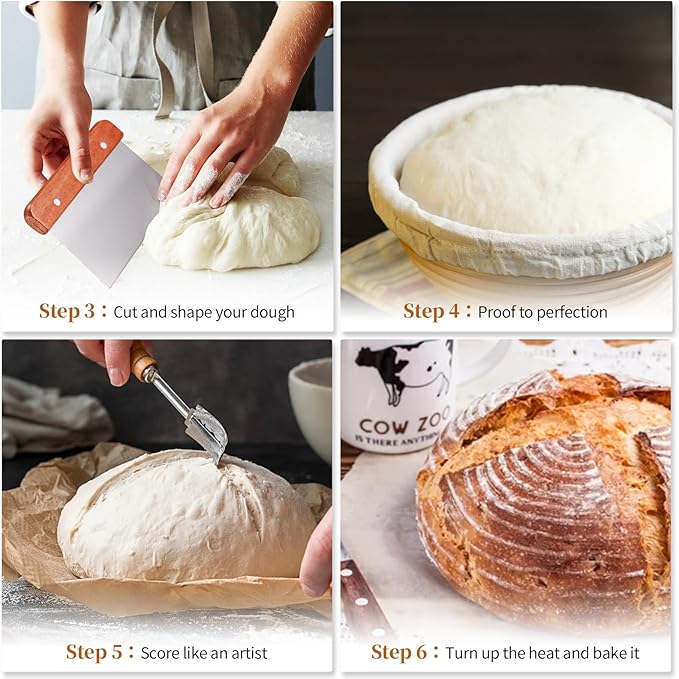 Dimpola Banneton Bread Proofing Basket Banneton Basket Set Sourdough Proofing Basket Round Proofing Bowls Handmade Rattan Baskets and Liners (Round 9 inch Baking Set)
