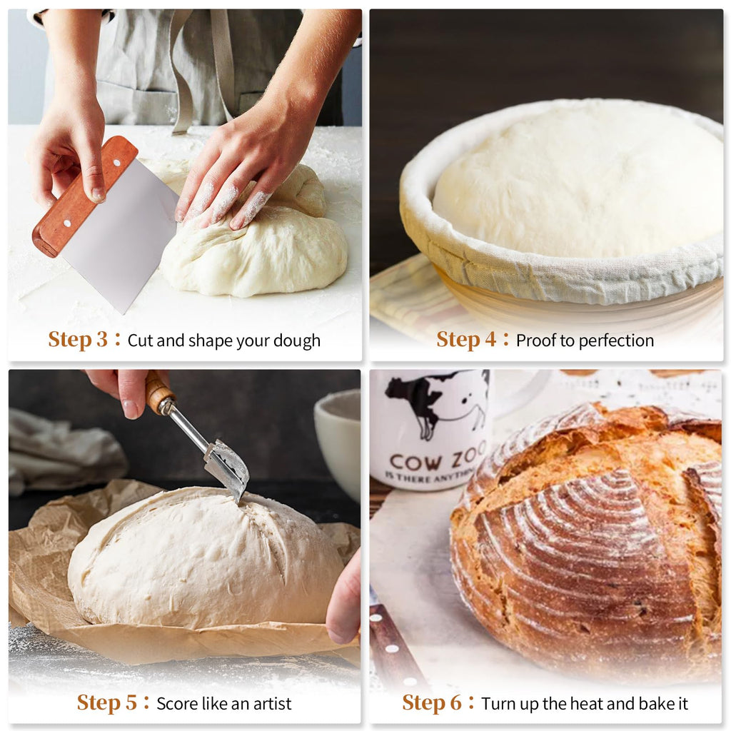 Dimpola Banneton Bread Proofing Basket Banneton Basket Set Sourdough Proofing Basket Round Proofing Bowls Handmade Rattan Baskets and Liners (Round 9 inch Baking Set)