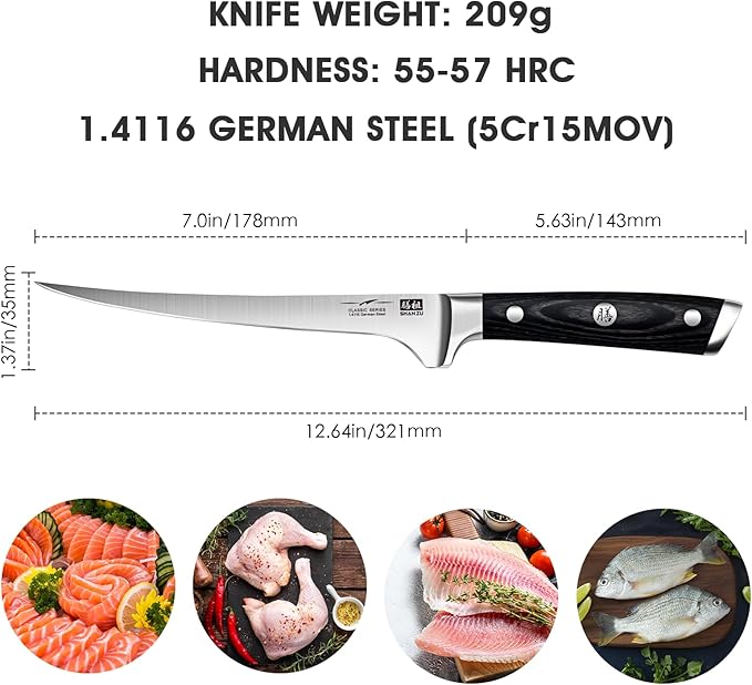 SHAN ZU Fillet Knife 7 Inch- Edge Deboning Fish and Meat Knife
