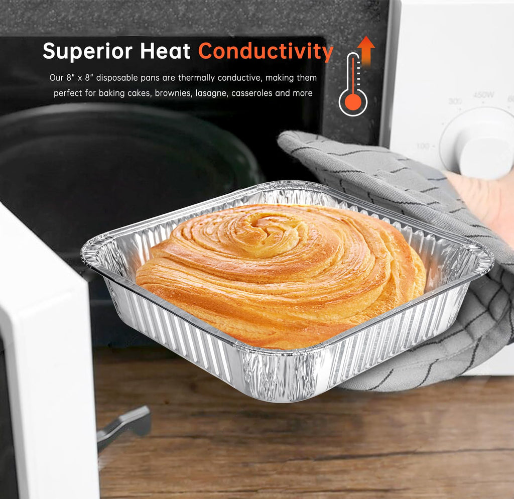 Ezsart 50 Pack 8x8 Aluminum Pans, 8x8 Baking Pan Disposable Foil Pans
