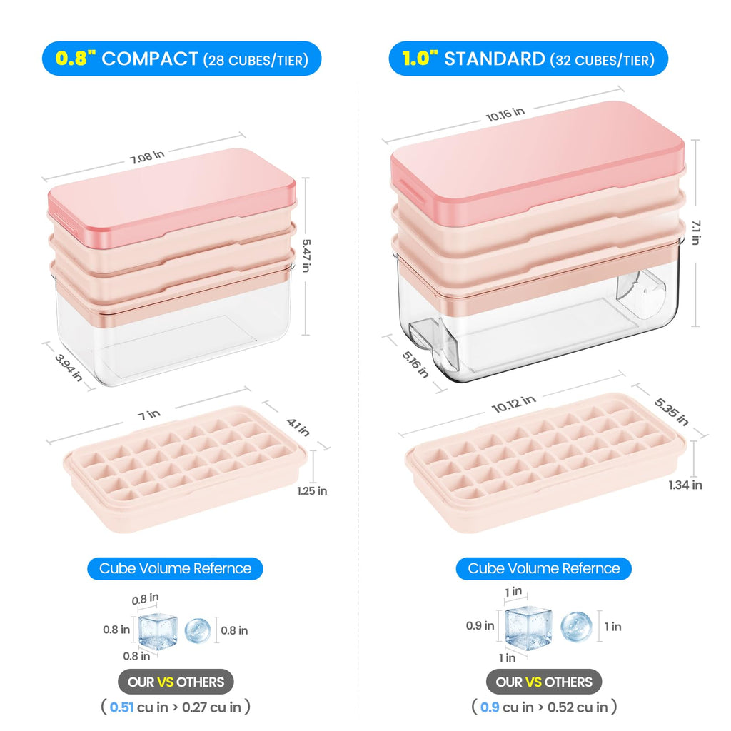 PHINOX Ice Cube Tray with Lid and Bin, Easy Release 84 Cubes for Freezer