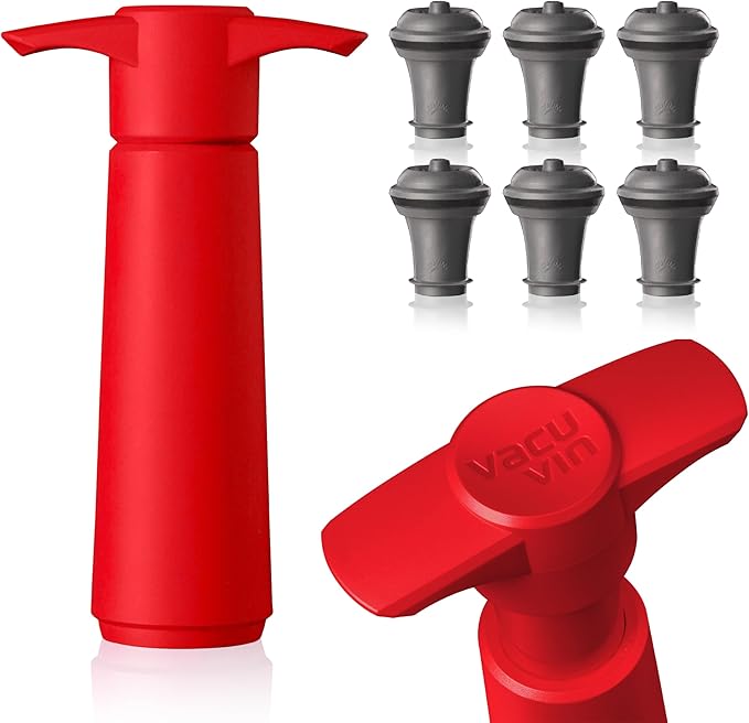 Vacu Vin Original Saver Wine Bottle Stopper – With 6 Vacuum Stoppers – Preserver Wine Stopper with Pump for Red or White Wine – Wine Accessories to Keep Wine Fresh – Airtight Seal Stoppers – Red