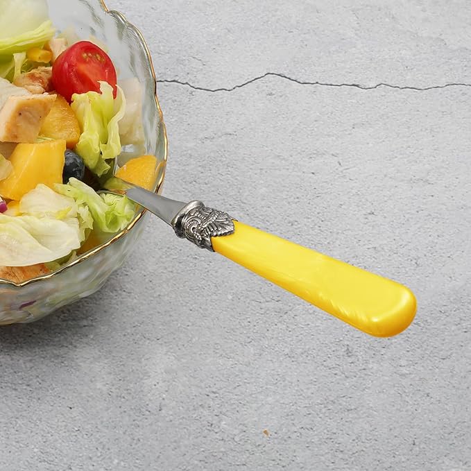 CATHYLIN 2-piece Salad Servers Stainless Steel Salad Serving Set Salad Fork and Spoon (Yellow)
