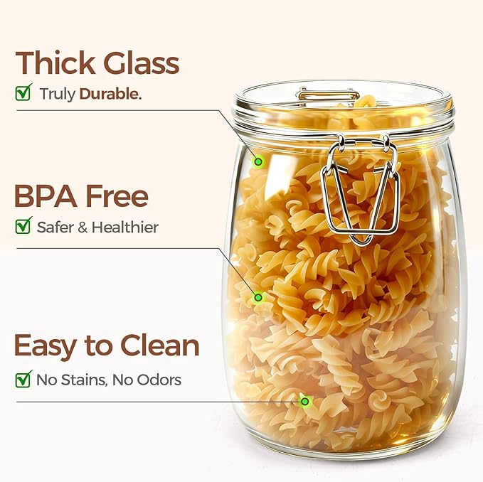 ComSaf Round Glass Jars with Airtight Lids 34 oz 3 Pack Apothecary Coffee