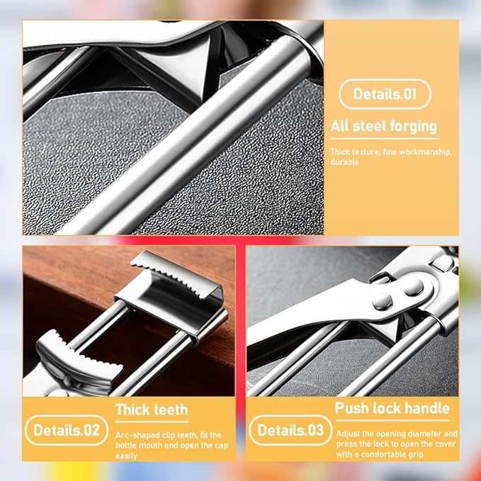 Fiopet Adjustable Multifunctional Stainless Steel Can Opener, 2023 New Stainless Steel Can Opener Bottle Jar Lid Gripper Household Kitchen Tool, Manual Jar Bottle Opener Kitchen Accessories (3 Pcs)