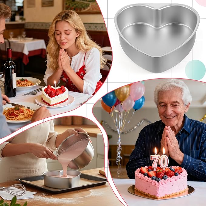 Qulkws 3 PCS 8 Inch Aluminum Heart Cake Molds, Heart Shaped Cake Pans