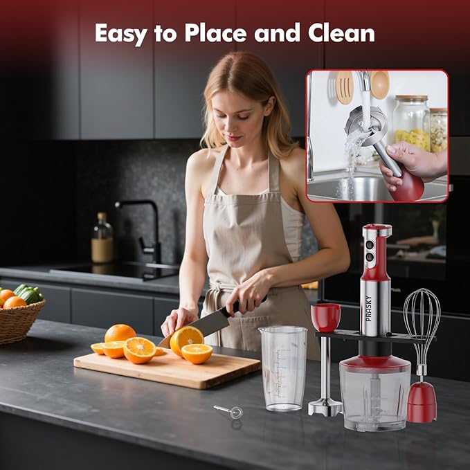 Immersion Blender Handheld 1200W, 5-in-1 Hand Blenders, 20 Speeds Hand Mixer, Stainless Steel Blades, Milk Frother Wand, Whisk, Beaker, Suitable for Kitchen, Protein Shakes and Baby Food