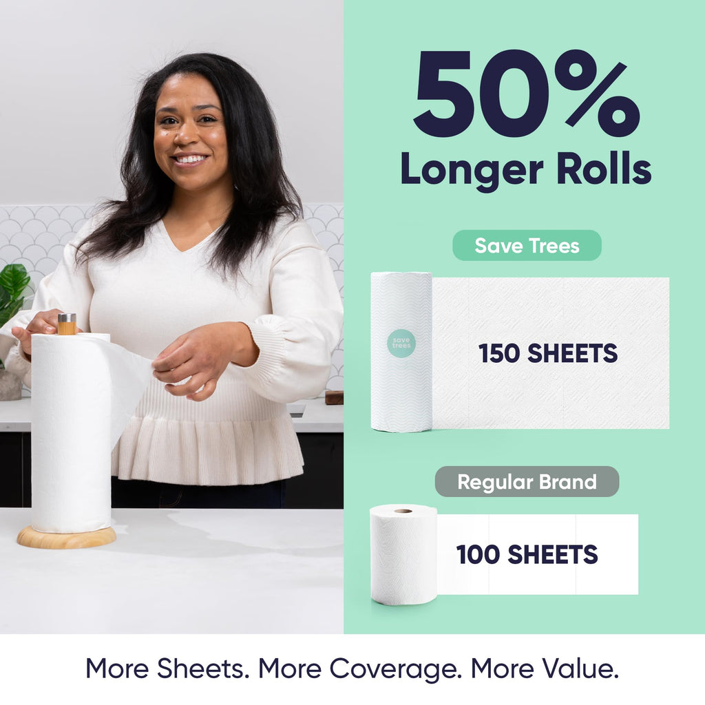 Save Trees Bamboo Paper Towels 12pk - 1800 Sheets Paper Towel Rolls Ultra Absorbent & Durable EcoTowels - FSC-Certified, Vegan Bamboo Kitchen Rolls