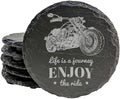 Engraved Enjoy The Ride Slate Coasters Set of 4 – Round – Made in USA
