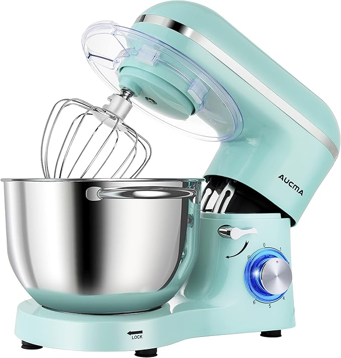 Aucma Stand Mixer,6.5-QT 660W 6-Speed Tilt-Head Food Mixer, Kitchen Electric Mixer with Dough Hook, Wire Whip & Beater (Blue, 6.5QT)