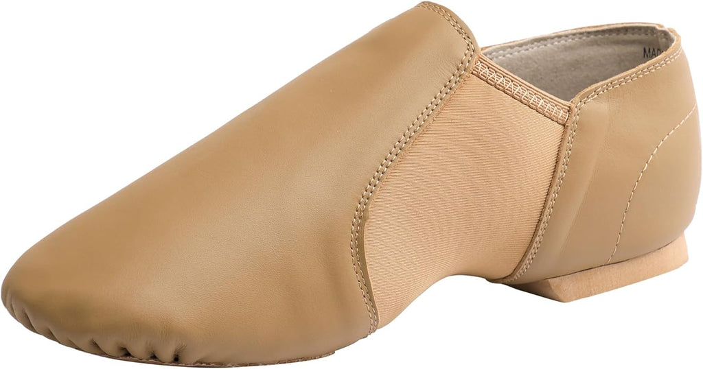 Linodes Leather Jazz Shoe Slip-on for Women Men Dance Shoes Brown 10.5M